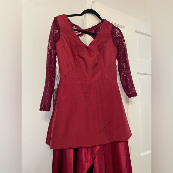 Maroon Chic  High Low Lace Dress - Picture 8 of 15